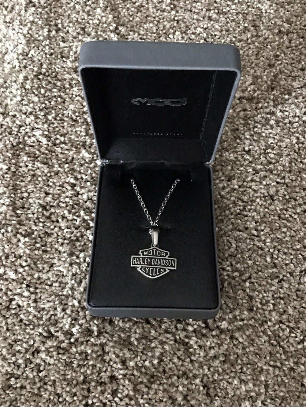 Harley-Davidson Silver & Black Bar & Shield Pendant Necklace